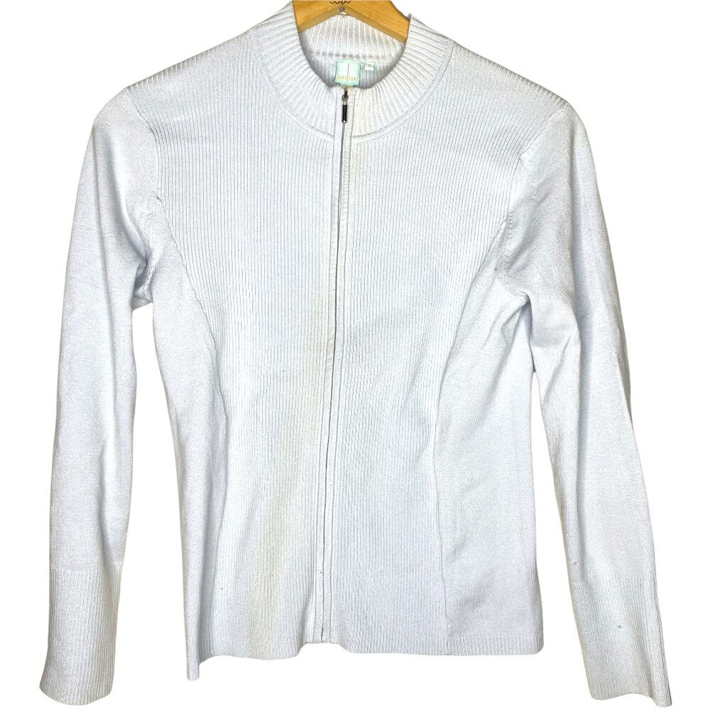 VTG Shu Shu Full Zip Ribbed Cardigan Sweater in Baby Blue Size Small